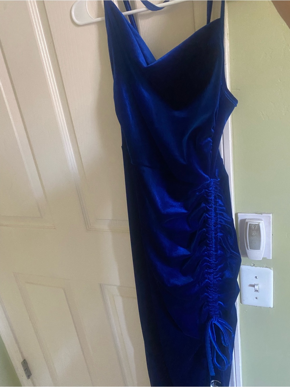 SHEIN Royal Blue Velvet Cowl Ruched Side Slip Dress
